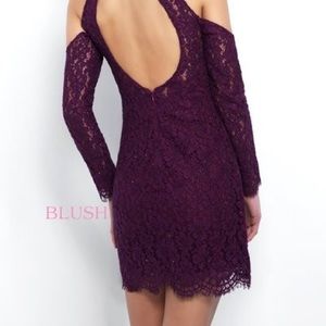 19252 Claret Red Cold Shoulder Lace Dress